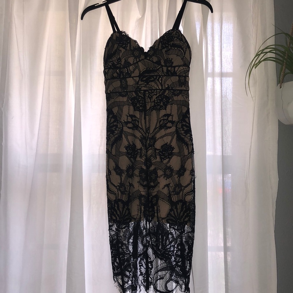 Bebe black lace spaghetti dress